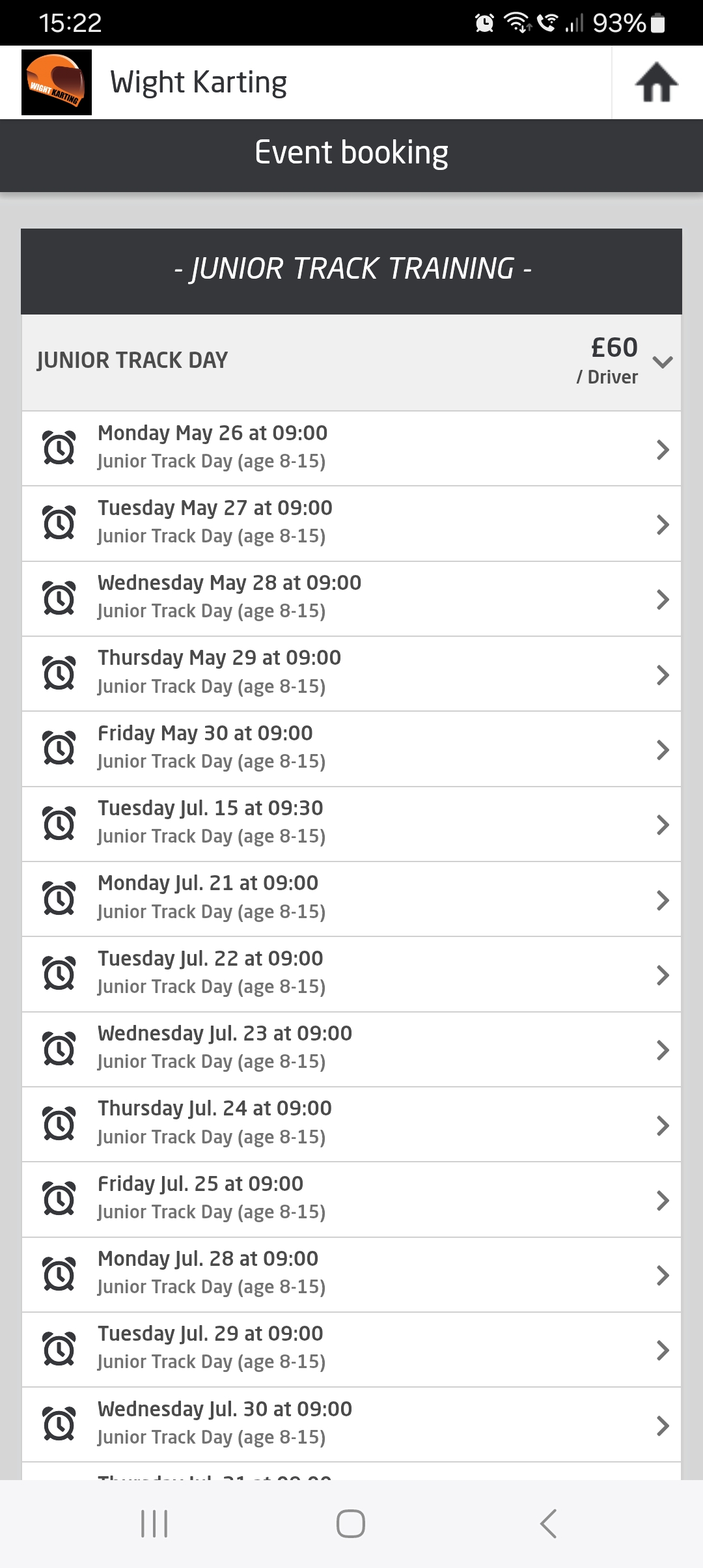 Wight Karting App - Event Booking - Junior Track Training Wight Karting App - Event Booking - Junior Track Training